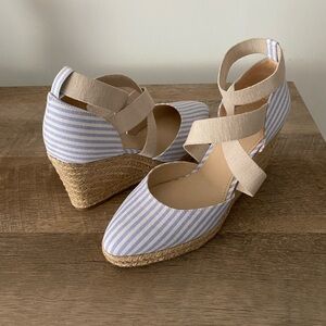 NWOT Blue and White Striped Espadrilles
